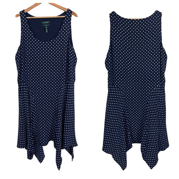 LAUREN RALPH LAUREN Exclusive Size 16 Blue Polka Dot Silk Handkerchief Hem Dress - Picture 1 of 9